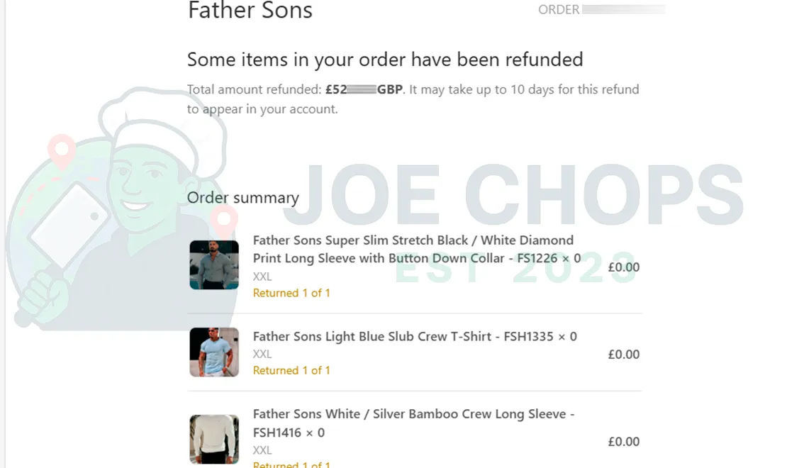 Father & Sons Order Success